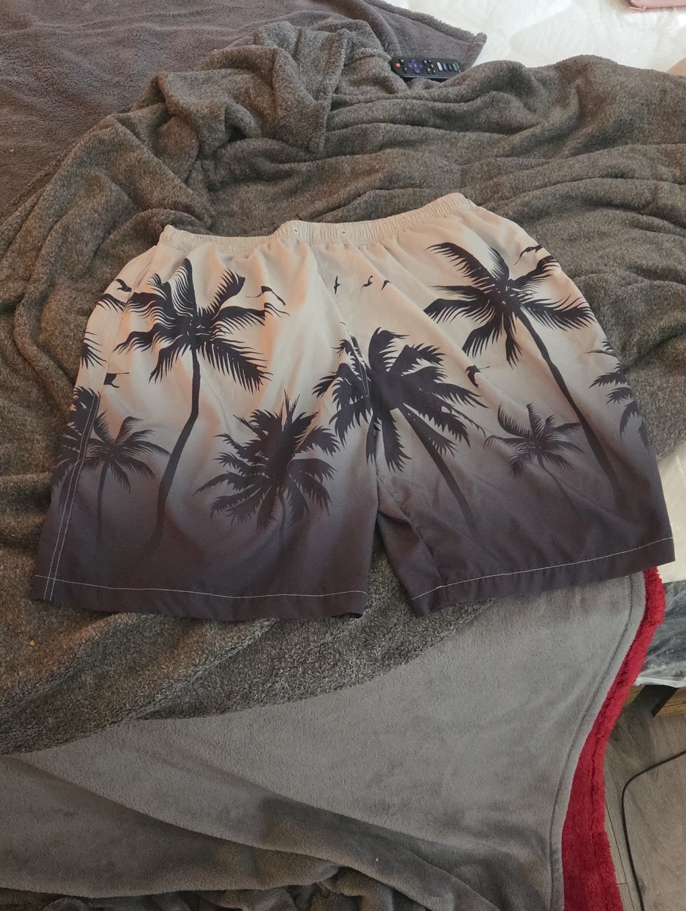 Men's Palm-Print Gradient Swim Shorts - Gray